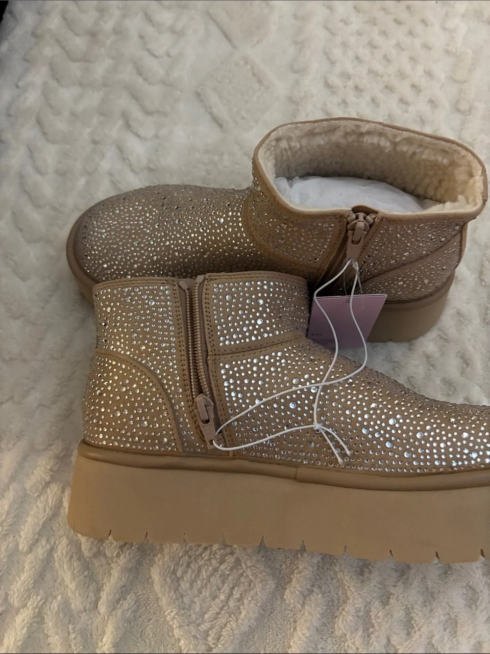 Wild Fable Sparkle Platform Ankle Boot - Beige with Memory Foam Size 8